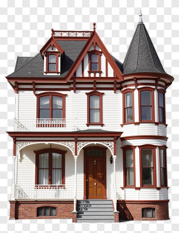 Victorian House With Red Trim PNG