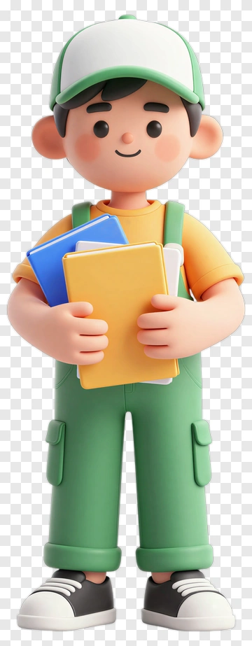 3D Boy Holding Books PNG