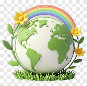 Colorful Earth Globe Surrounded By Flowers And Rainbow PNG