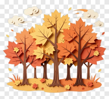 Colorful Paper Cut Autumn Trees PNG