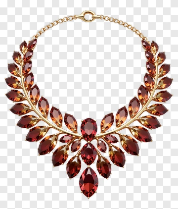 Gold Leaf Necklace With Red Gemstones PNG