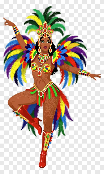 Carnival Dancer In Colorful Feather Costume PNG