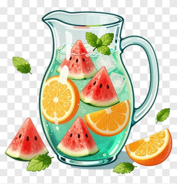 Watermelon And Orange Pitcher With Mint Leaves PNG