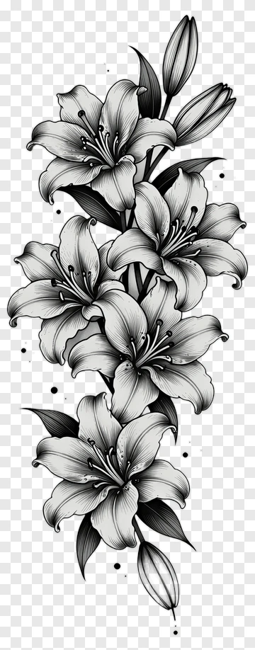 Black And White Floral Arrangement Of Lilies PNG