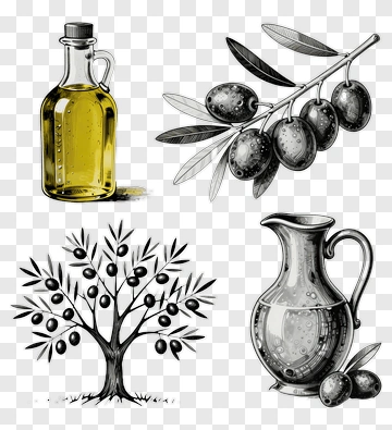 Olive Oil And Tree Composition PNG