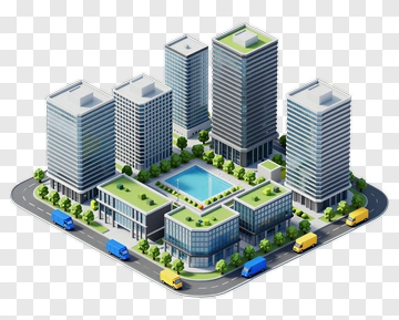 Modern Cityscape With Skyscrapers And Pool PNG