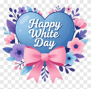 Happy White Day Heart With Flowers And Ribbon PNG