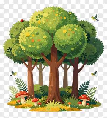 Colorful Forest With Trees And Mushrooms PNG