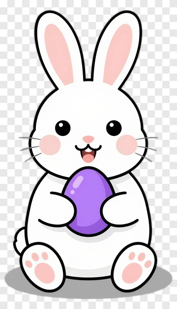 Cartoon Bunny Holding A Purple Easter Egg PNG