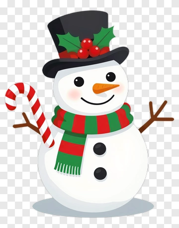 Cartoon Snowman Holding A Candy Cane PNG