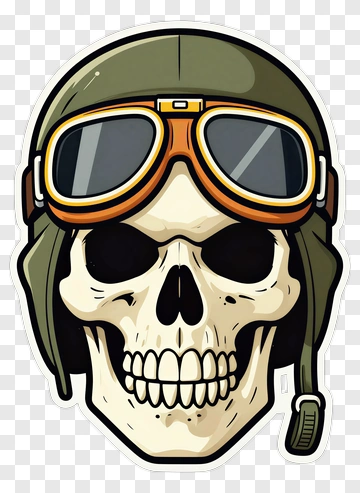 Cartoon Skull Wearing Aviator Goggles PNG