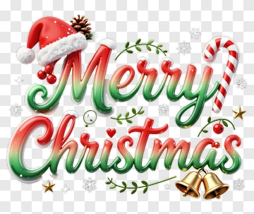 Merry Christmas Greeting With Candy Cane And Bells PNG