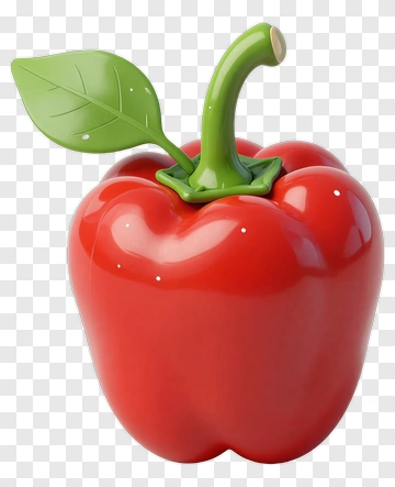 3D Red Bell Pepper With Leaf PNG