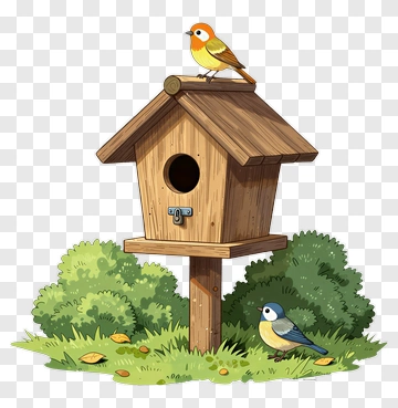 Cartoon Birdhouse With Birds PNG