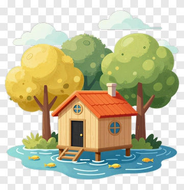 Colorful House On A Lake Surrounded By Trees PNG