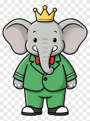 Cartoon Elephant Wearing A Crown And Suit PNG