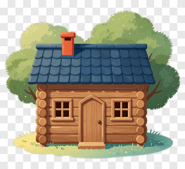Cartoon Log Cabin With Trees PNG