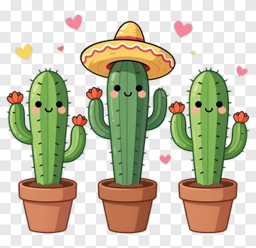 Cartoon Cacti In Pots With Smiling Faces PNG