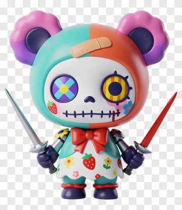 Colorful Panda Figure Holding Two Swords PNG
