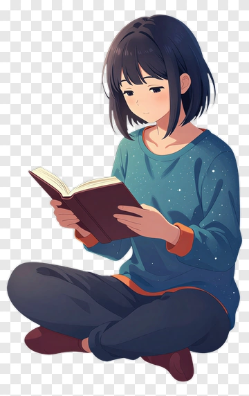 Anime Girl Reading A Book PNG