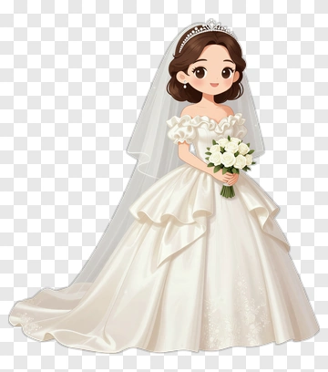 Cartoon Bride Holding A Bouquet PNG