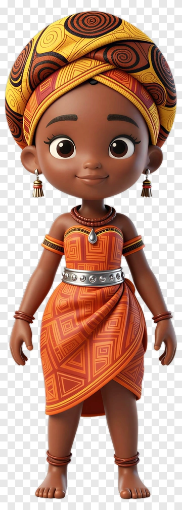 3D Girl In Colorful African Attire PNG
