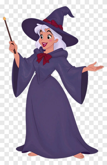Cartoon Witch Holding A Wand PNG