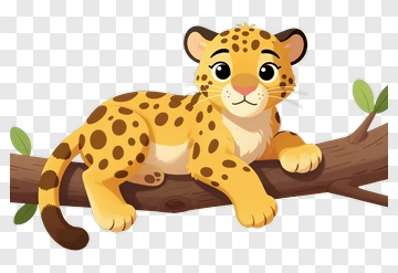 Cartoon Leopard Sitting On A Branch PNG