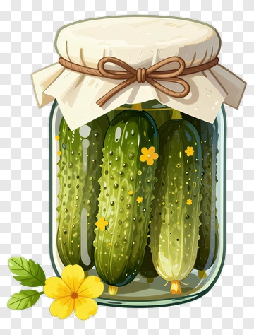 Jar Of Pickled Cucumbers With Flowers PNG