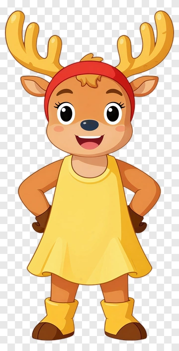 Cartoon Reindeer Character In Yellow Dress PNG