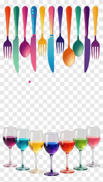 Colorful Cutlery And Glasses Arrangement PNG