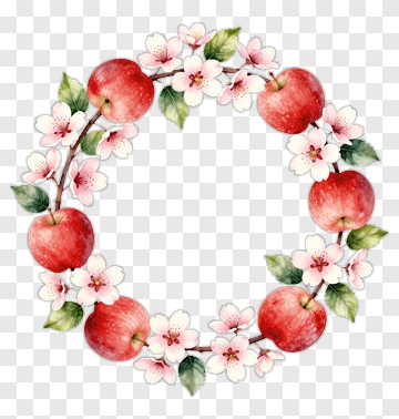 Floral Wreath With Red Apples PNG