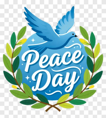 Peace Day With Blue Bird And Green Leaves PNG