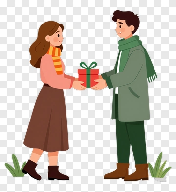 Happy Couple Exchanging A Gift PNG
