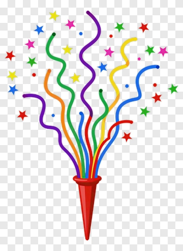 Colorful Party Popper With Streamers And Stars PNG