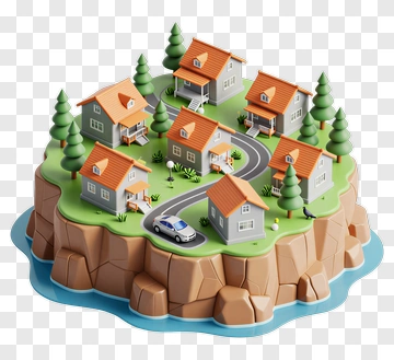 3D Model Of A Small Village On An Island PNG