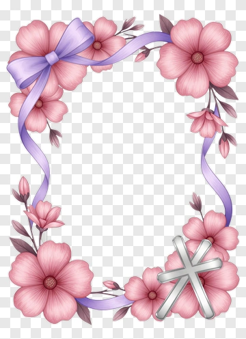 Floral Frame With Pink Flowers And Ribbon PNG
