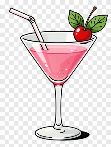Cartoon Pink Cocktail With Cherry PNG