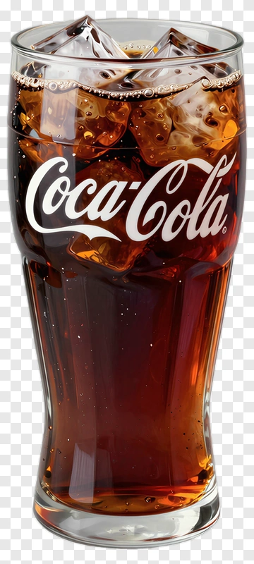 Coca-Cola In A Glass With Ice Cubes PNG