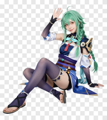 Anime Character Sitting And Waving PNG