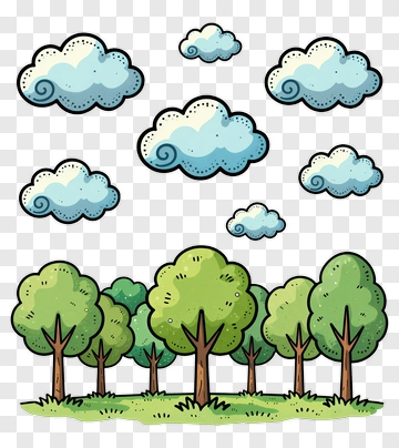 Colorful Trees In A Cartoon Forest PNG