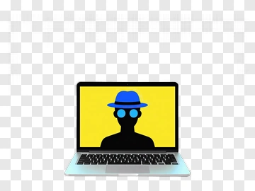 Laptop Displaying A Silhouette With Blue Hat And Glasses PNG
