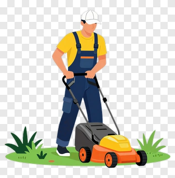 Man Mowing Lawn With A Lawn Mower PNG