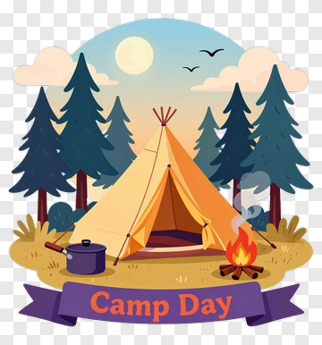 Camping Scene With Tent And Camp Day Text PNG