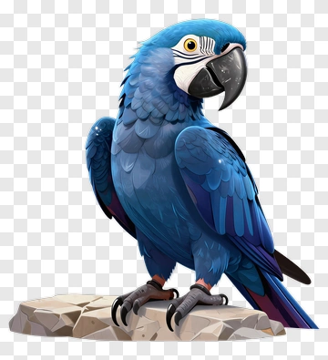 Cartoon Blue Parrot On A Rock PNG