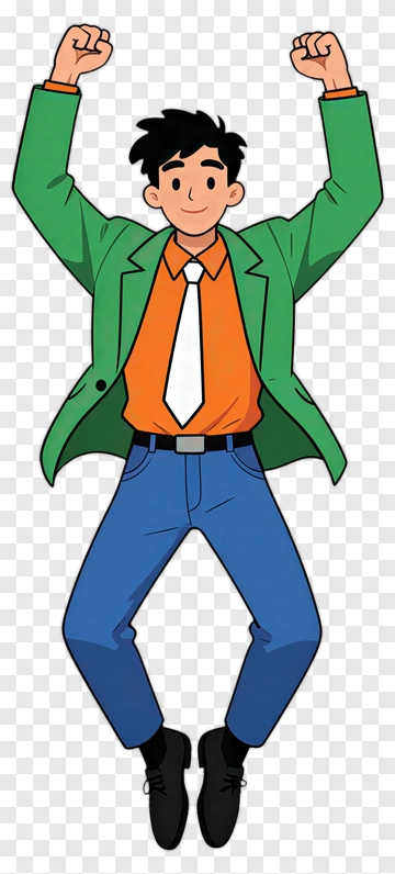 Cartoon Man Celebrating With Raised Arms PNG