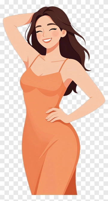 Happy Woman In An Orange Dress PNG