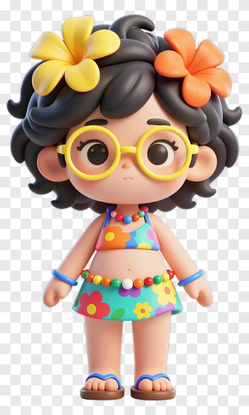 Colorful Cartoon Girl In Summer Outfit PNG