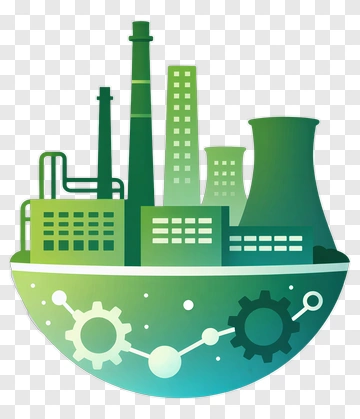 Industrial Factory With Gears And Chemical Elements PNG