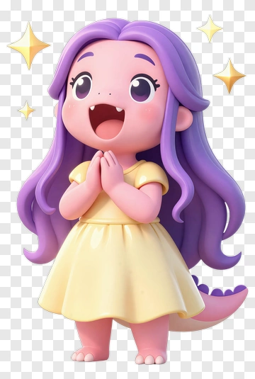 Cartoon Girl With Purple Hair And Yellow Dress PNG